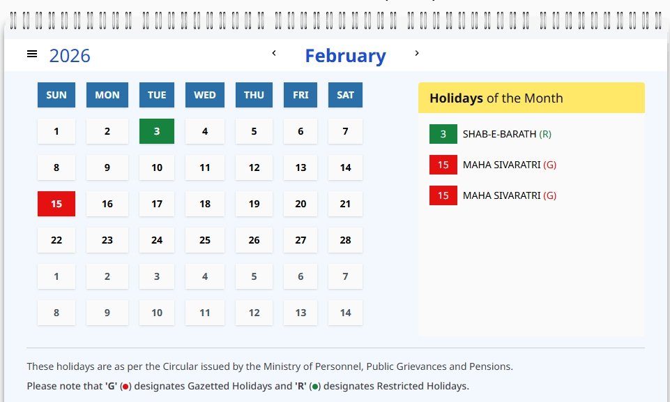 February AP Holiday Calendar 2026 February
